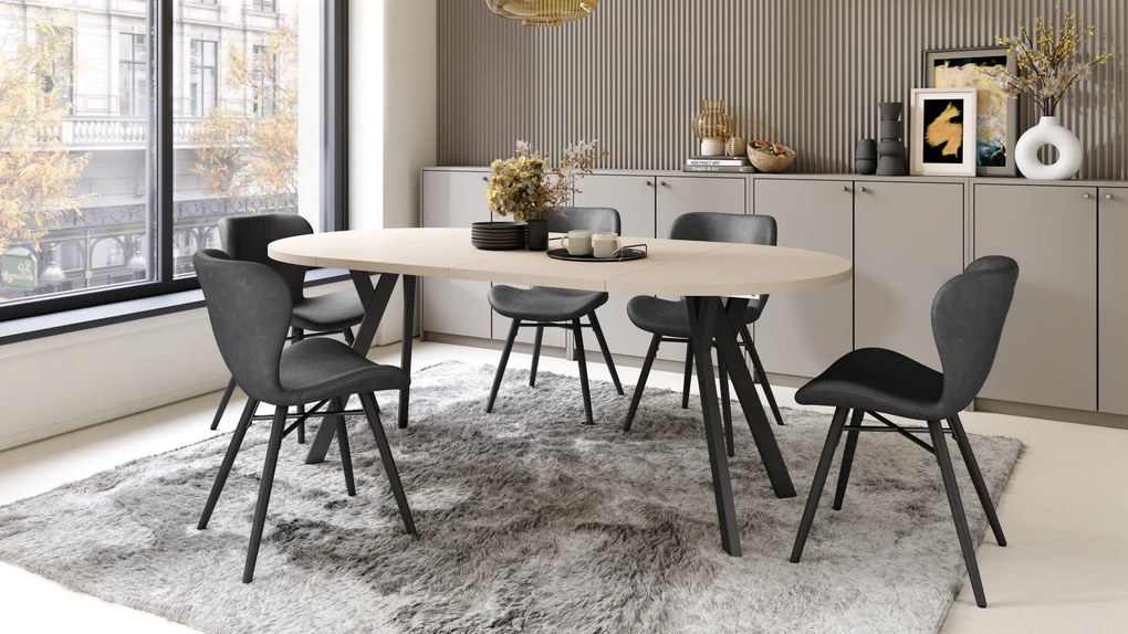 Mazzoni ALMO Bej/picioare negre - MASĂ ROTUNDĂ EXTENSIBILĂ CU PICIOARE ÎN FORMĂ DE Y STIL LOFT PENTRU SALON/SUFRAGERIE