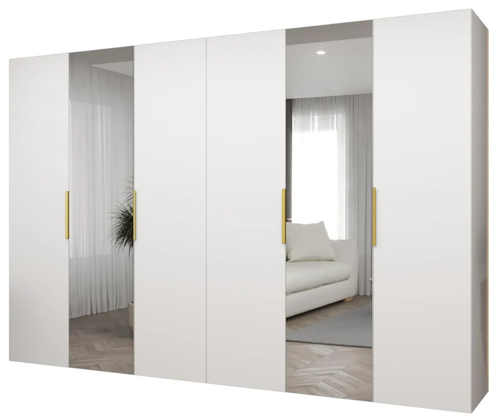 Dulap de haine 300 cm Mirabella 2 (alb + Auriu). 1126439