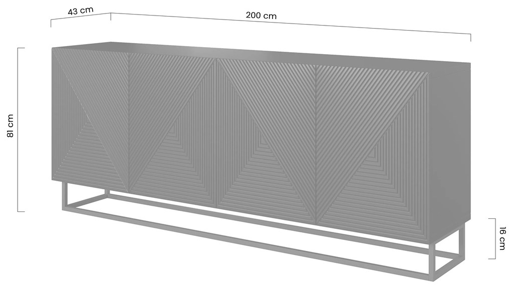 Comodă 200 cm Asha pe bază de metal - artizanal / rivier stone mat