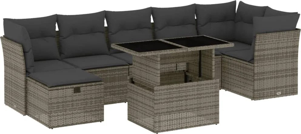 vidaXL Set canapele de grădină cu perne, 8 piese, gri, poliratan