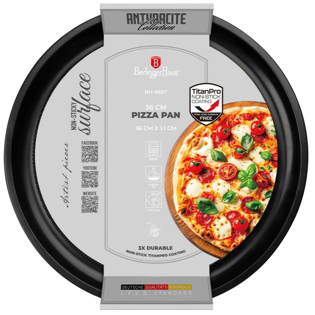 Tavă pentru pizza, 36 cm, Antracit Berlinger Haus BH 8687