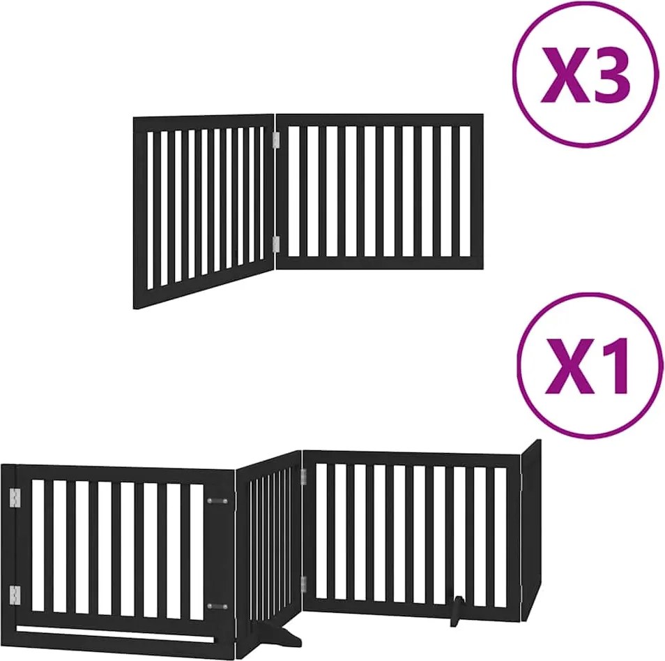 vidaXL Poartă câini pliabilă cu ușă 10 panouri negru 800 cm, lemn plop