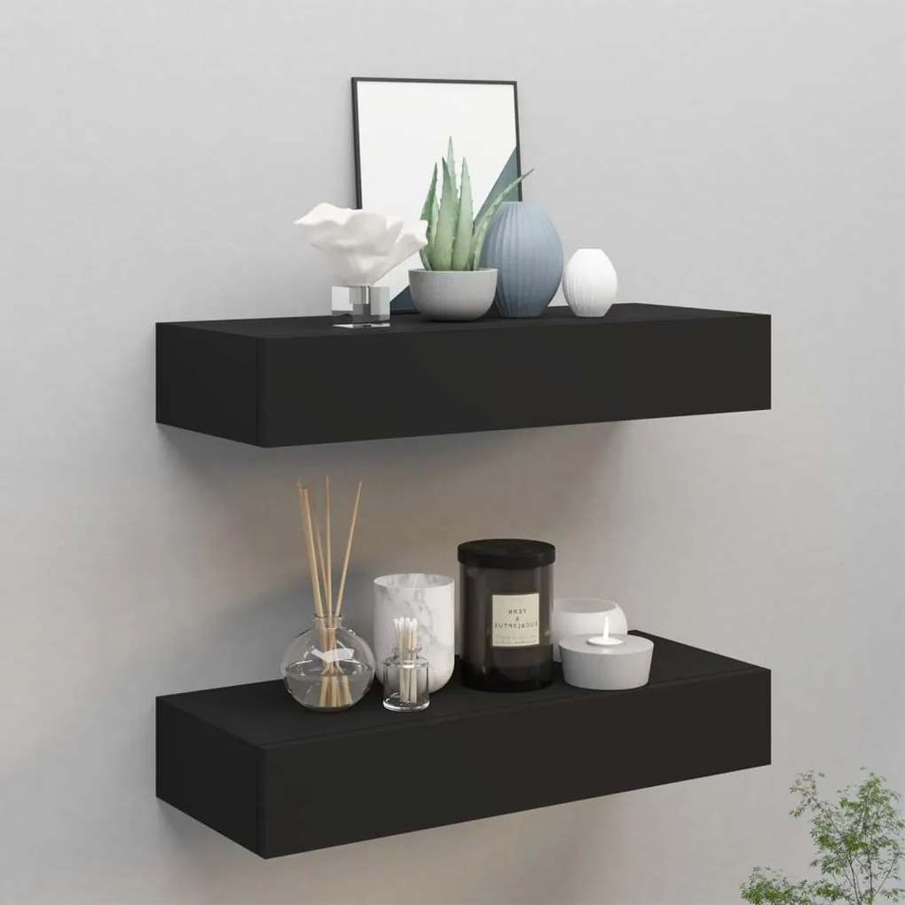 vidaXL Dulapuri de perete cu sertare 2 buc. negru 60x23,5x10 cm MDF