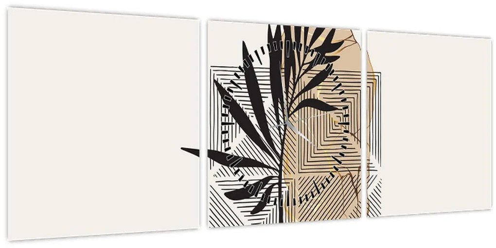 Tablou - Abstracție cu frunze tropicale N⁰1 (cu ceas) (90x30 cm)
