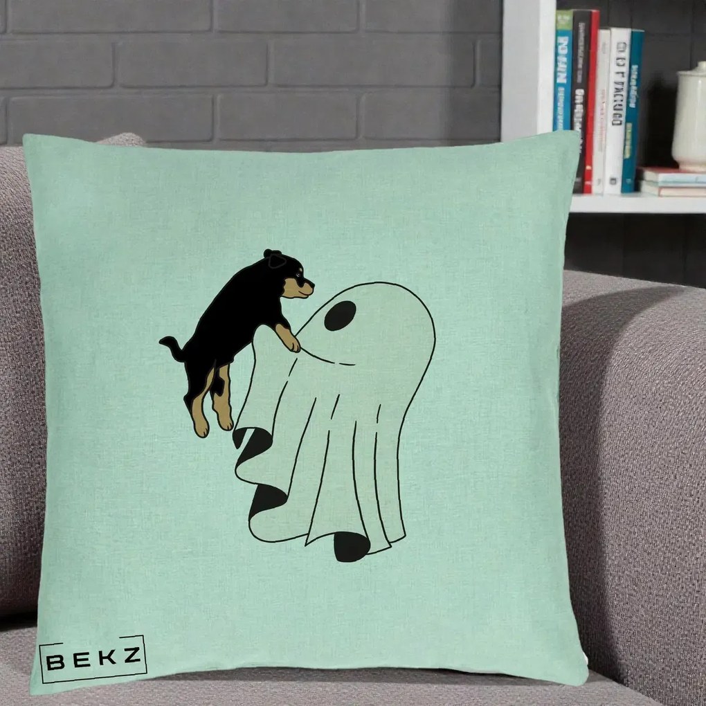 Perna Decorativa Caine Rottweiler Fantoma Halloween, 40x40 cm, Verde Menta, Husa Detasabila, Perna Inclusa, BEKZ®