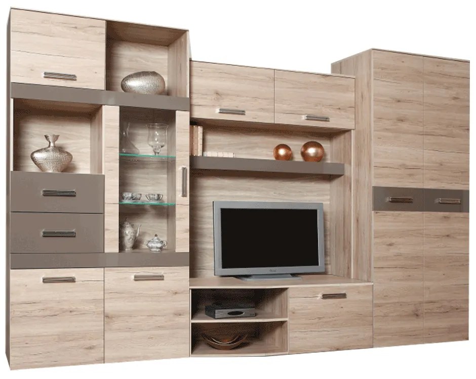 Ansamblu living, stejar san marino/latte extra lucios HG, ASSOR