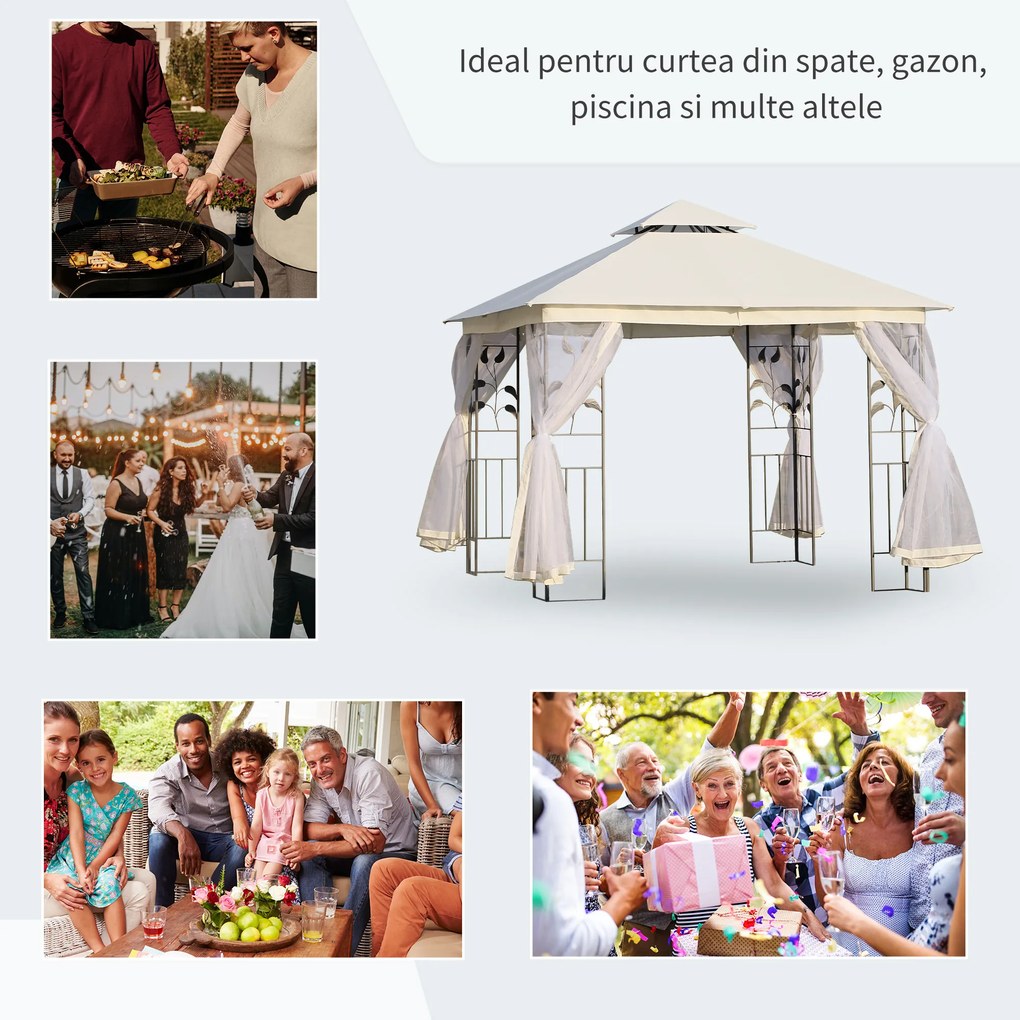 Outsunny Foisor de Exterior 3x3m cu Plasa pentru Tantari si Cadru din Otel Alb | Aosom Romania