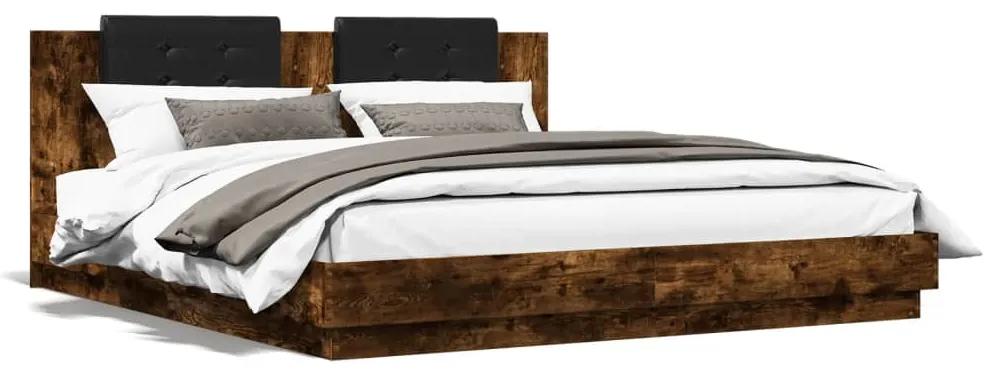 3209895 vidaXL Cadru de pat cu tăblie stejar fumuriu 200x200 cm lemn prelucrat
