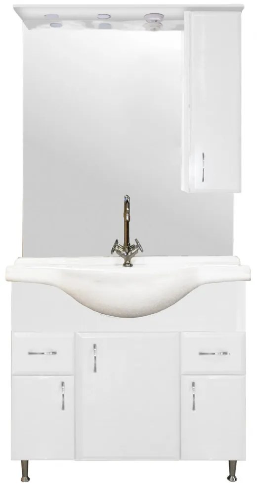 Mobilier complet de baie Bianca Plus 85, alb lucios, deschidere pe dreapta