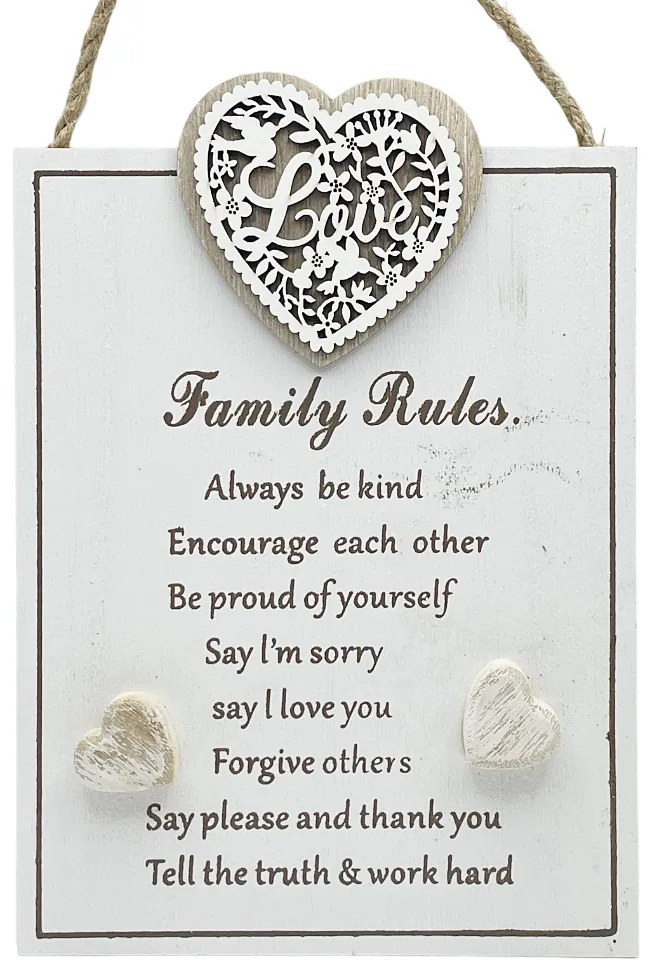 Tablou cu text FAMILY RULES, 14x18cm