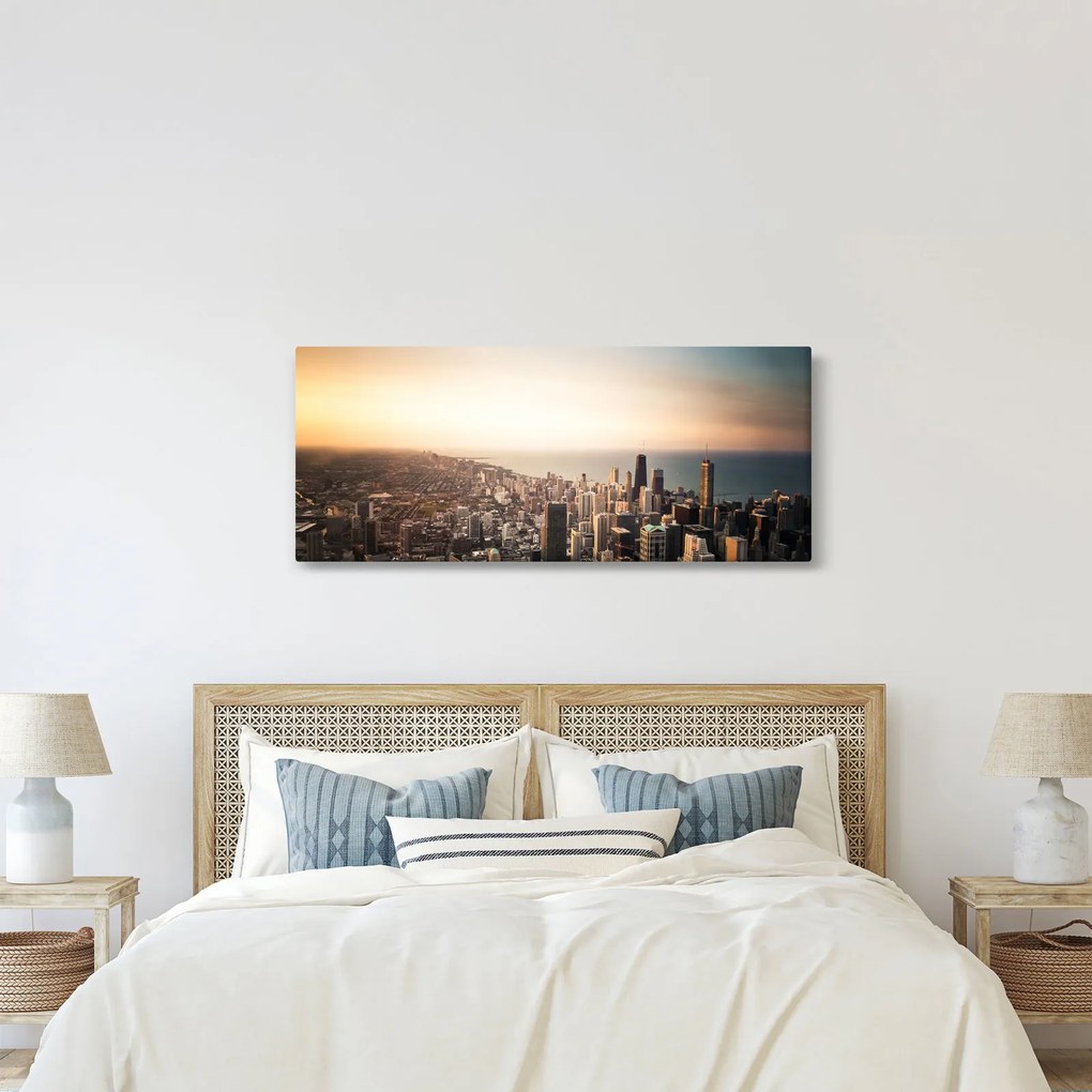 Tablou apusului de soare deasupa orașului (120x50 cm)