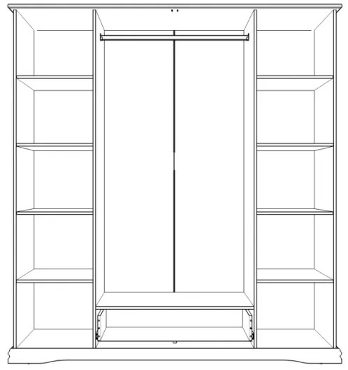 Dormitor Valencia, MDF Vopsit Alb, Dulap 4 usi si 1 Sertar, Pat 160x200, Comoda 2 Usi 3 Sertare, 2 Noptiere