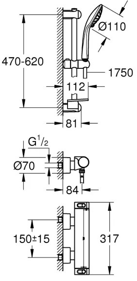 GROHE 34195001 - Baterie termostatică GROHTHERM 2000 cu set de duș EUPHORIA 110, crom
