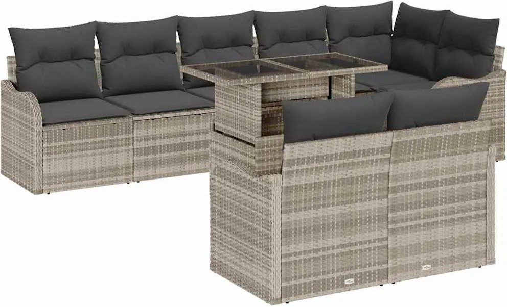 vidaXL Set de canapele pentru grădină 9 pcs Gri deschis Poli Rattan