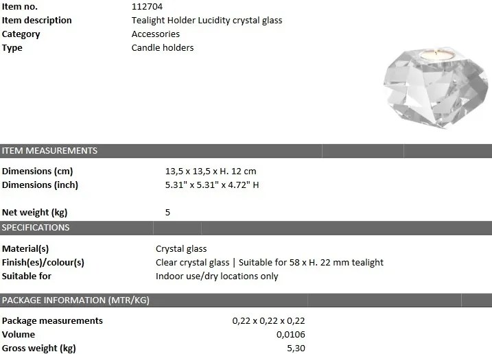 Suport lumanare design LUX Lucidity 112704 HZ