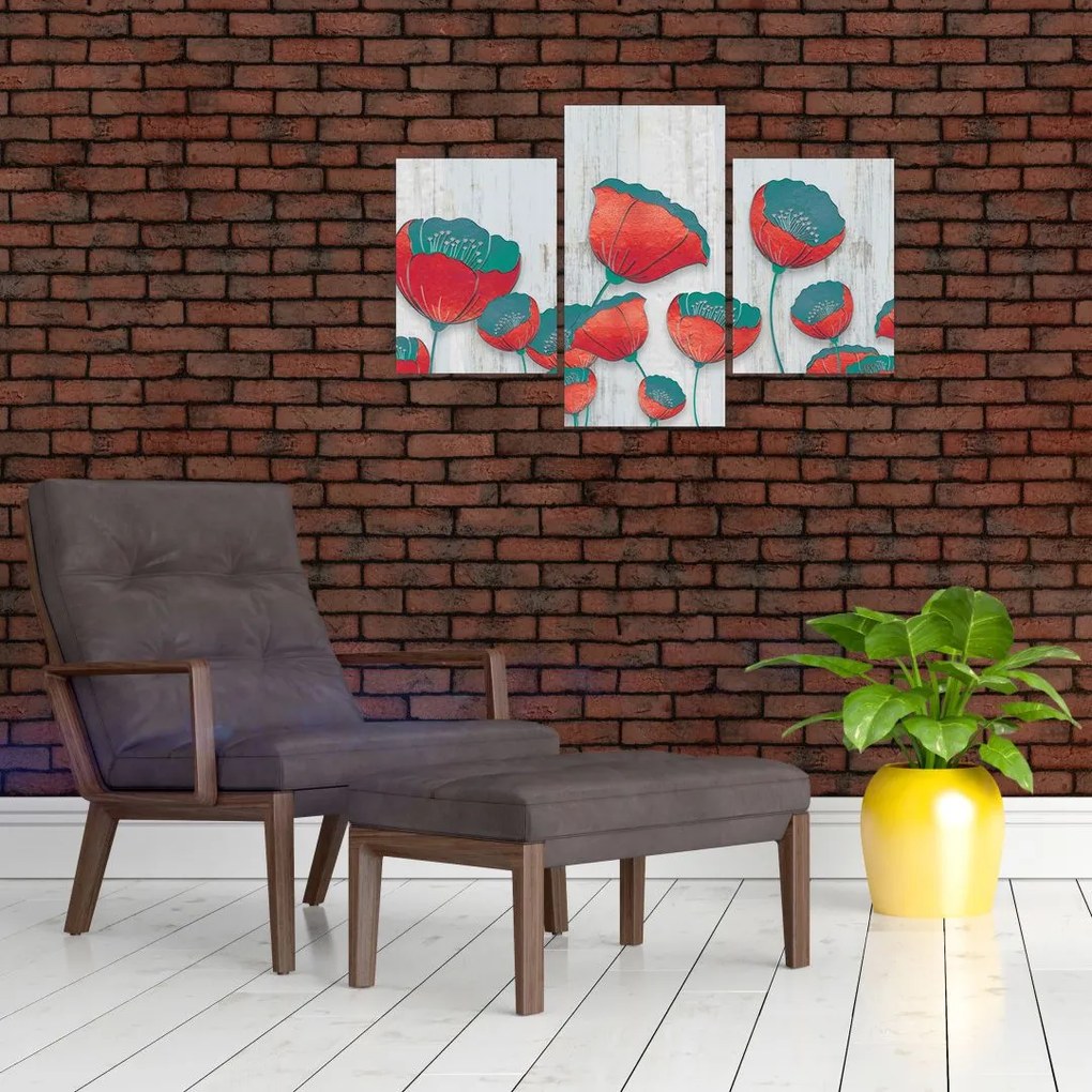 Tablou - Maci de câmp - petrol (90x60 cm)