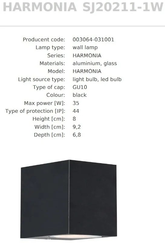 Aplica de perete Exterior, Protectie IP44, 1xGU10, HARMONIA