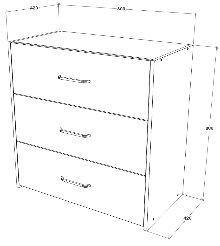 Comoda haaus Malmo, 3 Sertare, Stejar Alb/Antracit, 80 x 42 x 80 cm