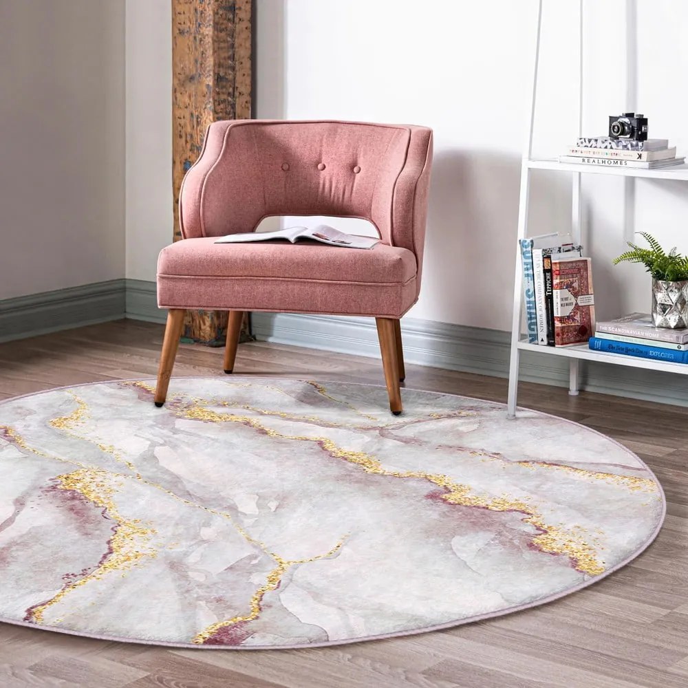 Covor roz deschis/auriu lavabil rotund ø 100 cm Marble – Mila Home