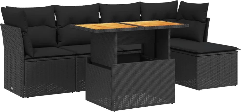 vidaXL Set mobilier de grădină cu perne, 6 piese, negru, poliratan