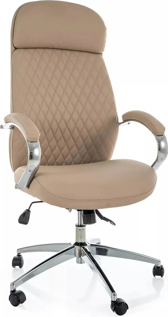 Scaun birou Q-09, bej, piele ecologică, 64x48x118 cm