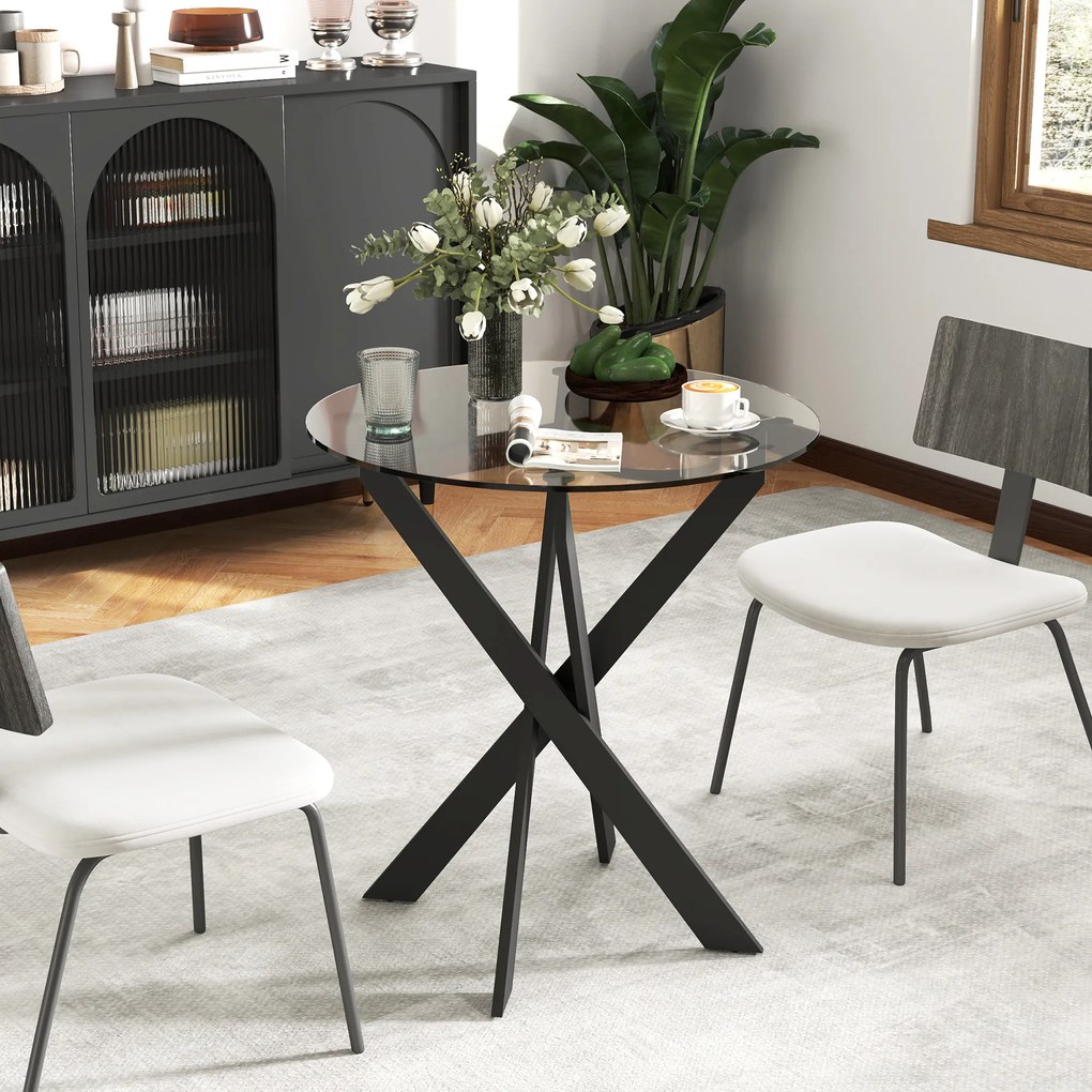 HOMCOM Masa de dining moderna din sticla, diametru 70 cm, Masa de bucatarie cu placa de sticla securizata si picioare din metal, pentru 4 persoane | Aosom Romania