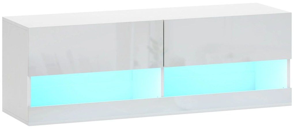 HOMCOM Dulap TV montat pe perete cu LED-uri, 16 moduri de clipire, Dulap TV montat pe perete, Rafturi deschise, 120 x 35 x 40,5 cm, Alb | Aosom Romania