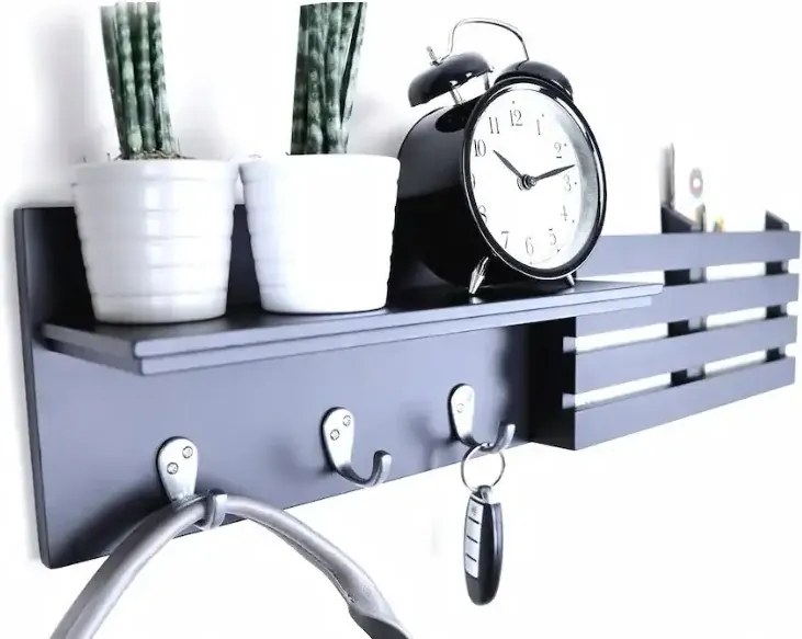 Cuier cu 3 agatatori, Antracit Homs, gri antracit, 60 x 15 x 10 cm, MDF