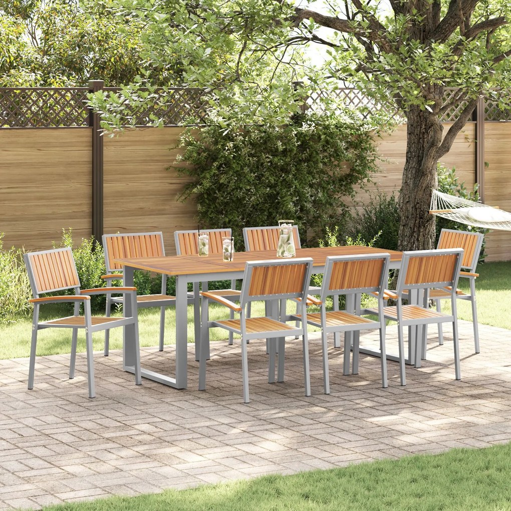 vidaXL Scaune de grădină stivuibile 8 pcs Oțel gri și lemn solid de acacia