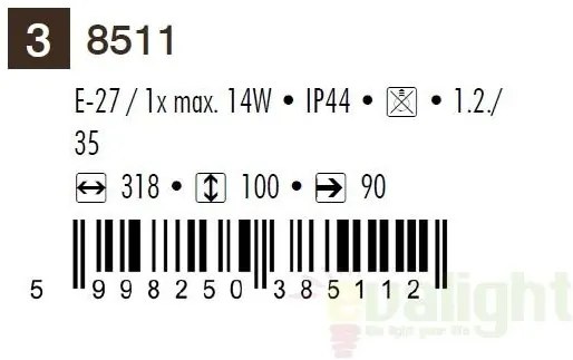 Aplica de perete exterior IP44, dim.31x10cm, auriu antic Roma 8511 RX