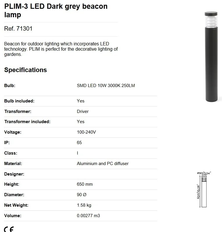 Stalp LED de iluminat exterior design modern IP65 PLIM-3