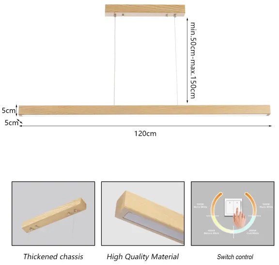 Brilagi - Lustra LED OAK suspendată cu cablu, 30W/230V, 3000/4500/6000K, stejar