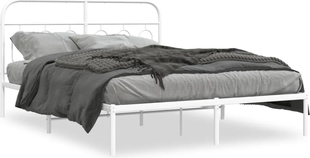 vidaXL Cadru de pat metalic cu tăblie, alb, 150x200 cm