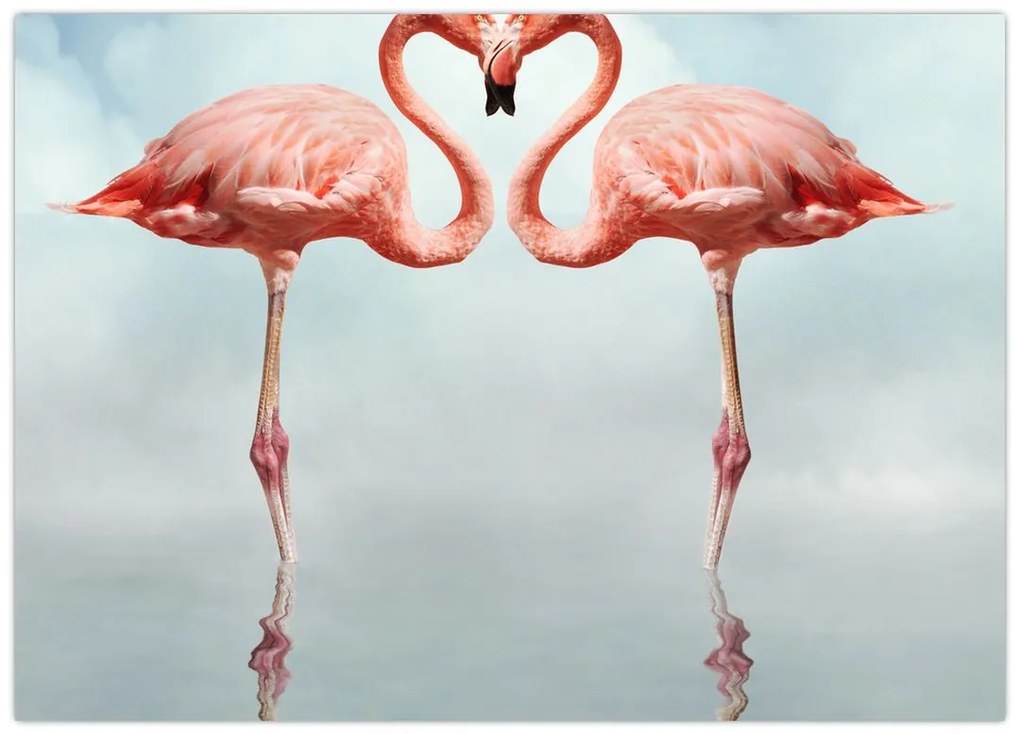 Tablou pe sticlă cu doi flamingo (70x50 cm)