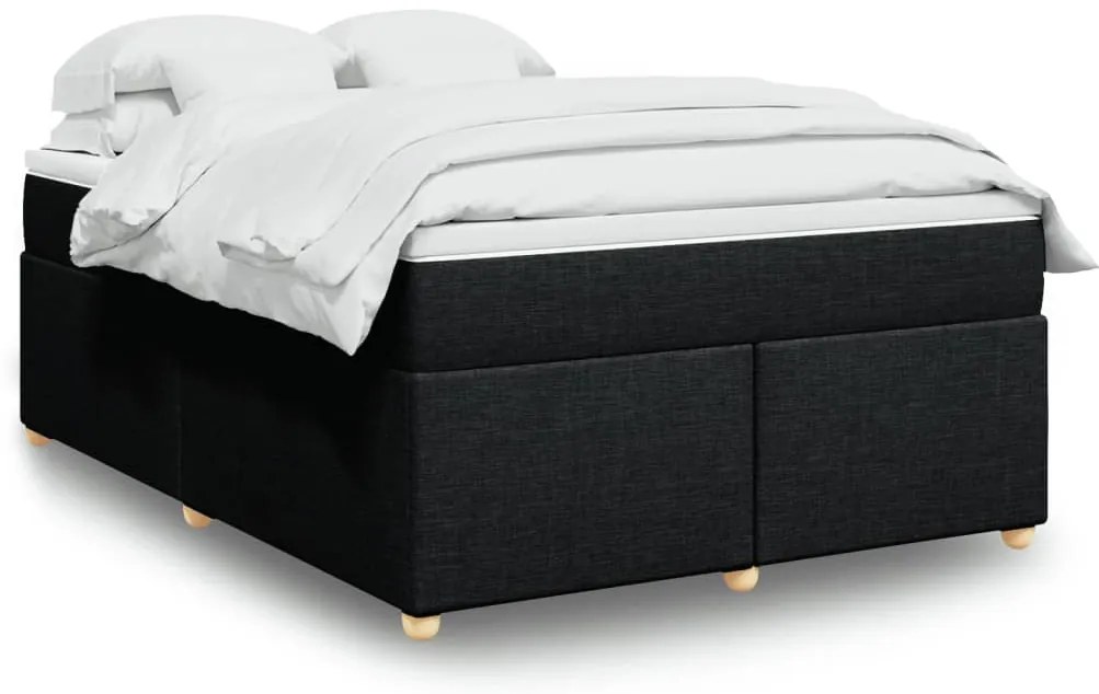 vidaXL Pat box spring cu saltea, negru, 160x200 cm, textil