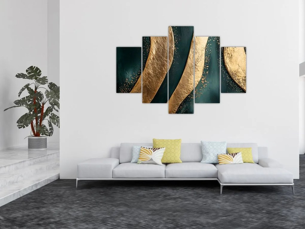 Tablou - Abstracție verde cu auriu I. (150x105 cm)