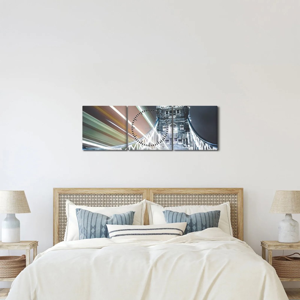 Tablou cu Tower Bridge (cu ceas) (90x30 cm)