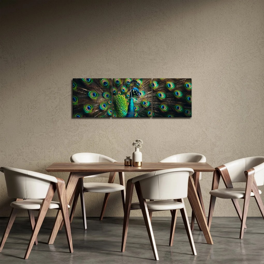 Tablou – Păun (cu ceas) (90x30 cm)