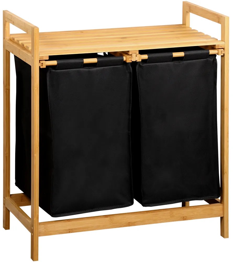 Cos de rufe din bambus, doua compartimente, 64 x 73 cm