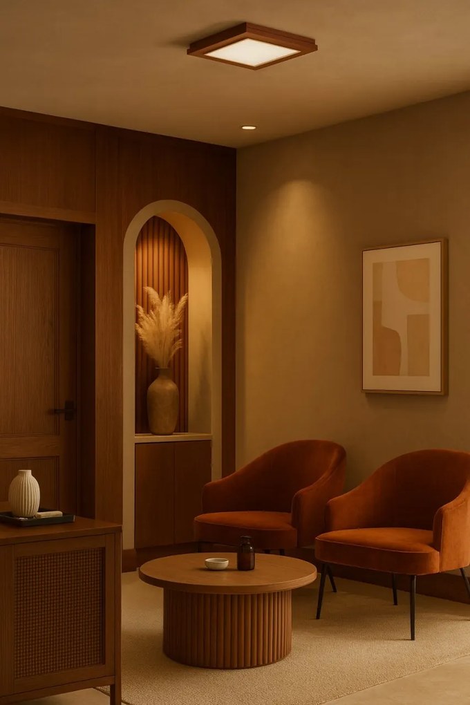 Plafoniera din lemn si sticla TABOR 42x42cm, teracota