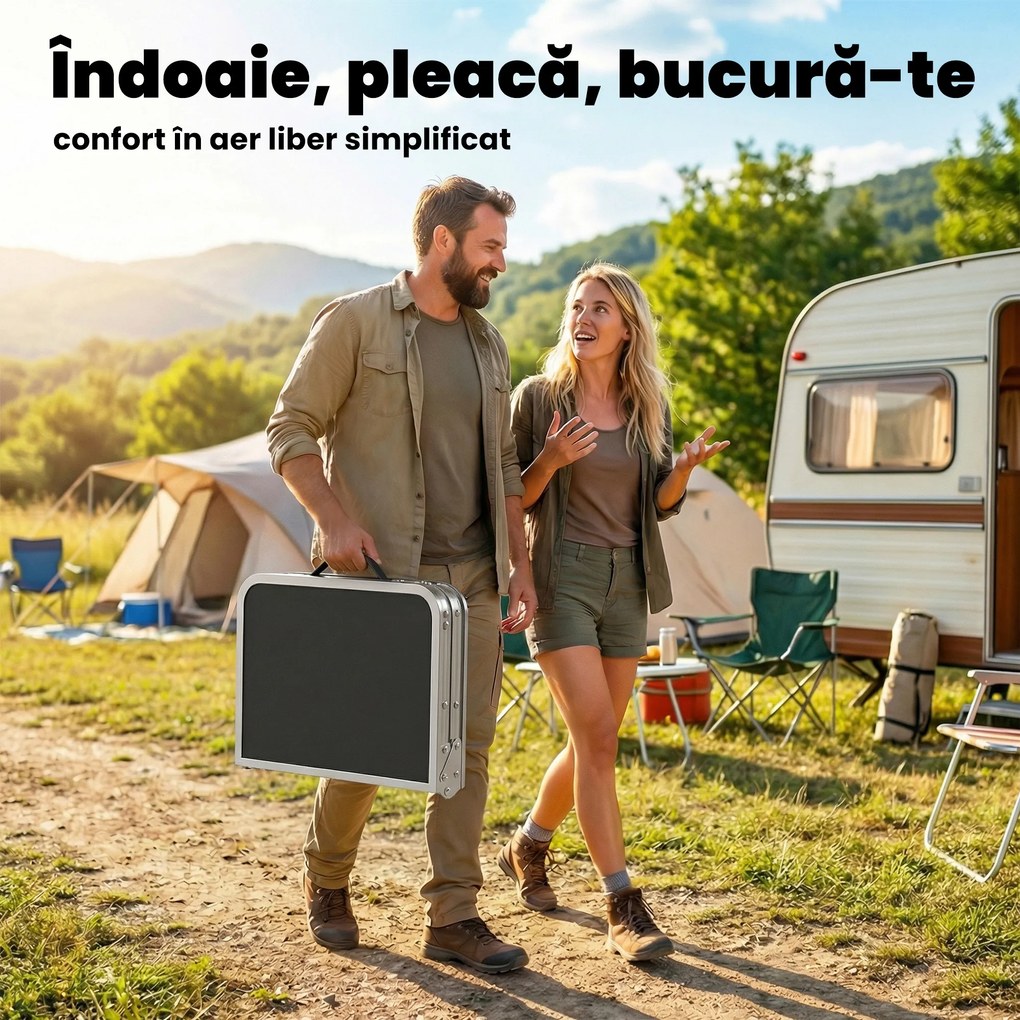 Outsunny Masă de Camping Pliabilă 60 cm, Picnic cu Strat de Plasă, Negru | Aosom Romania