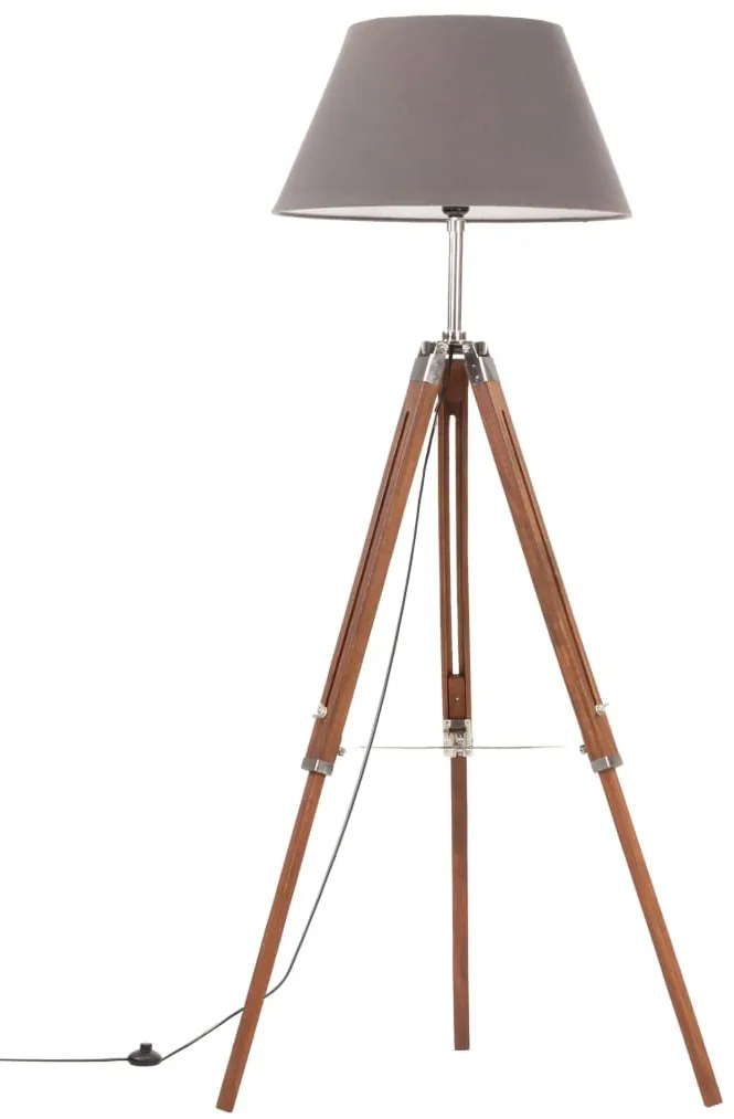 Lampa de podea trepied, maro miere si gri, 141 cm, lemn de tec Maro  si gri, 1, 1