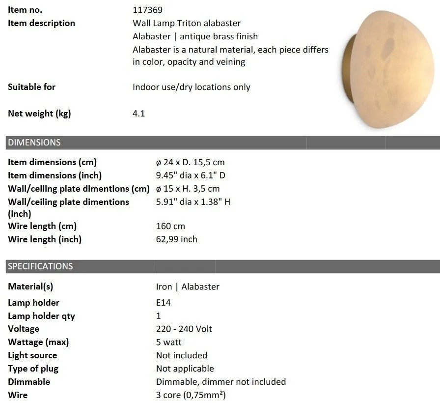 Aplica de perete din alabaster design LUX Triton