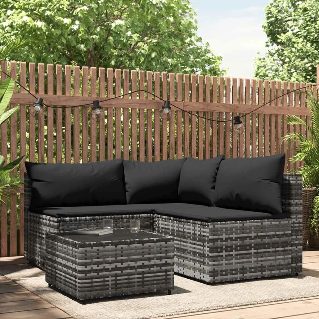 vidaXL Set mobilier de grădină cu perne, 4 piese, gri, poliratan