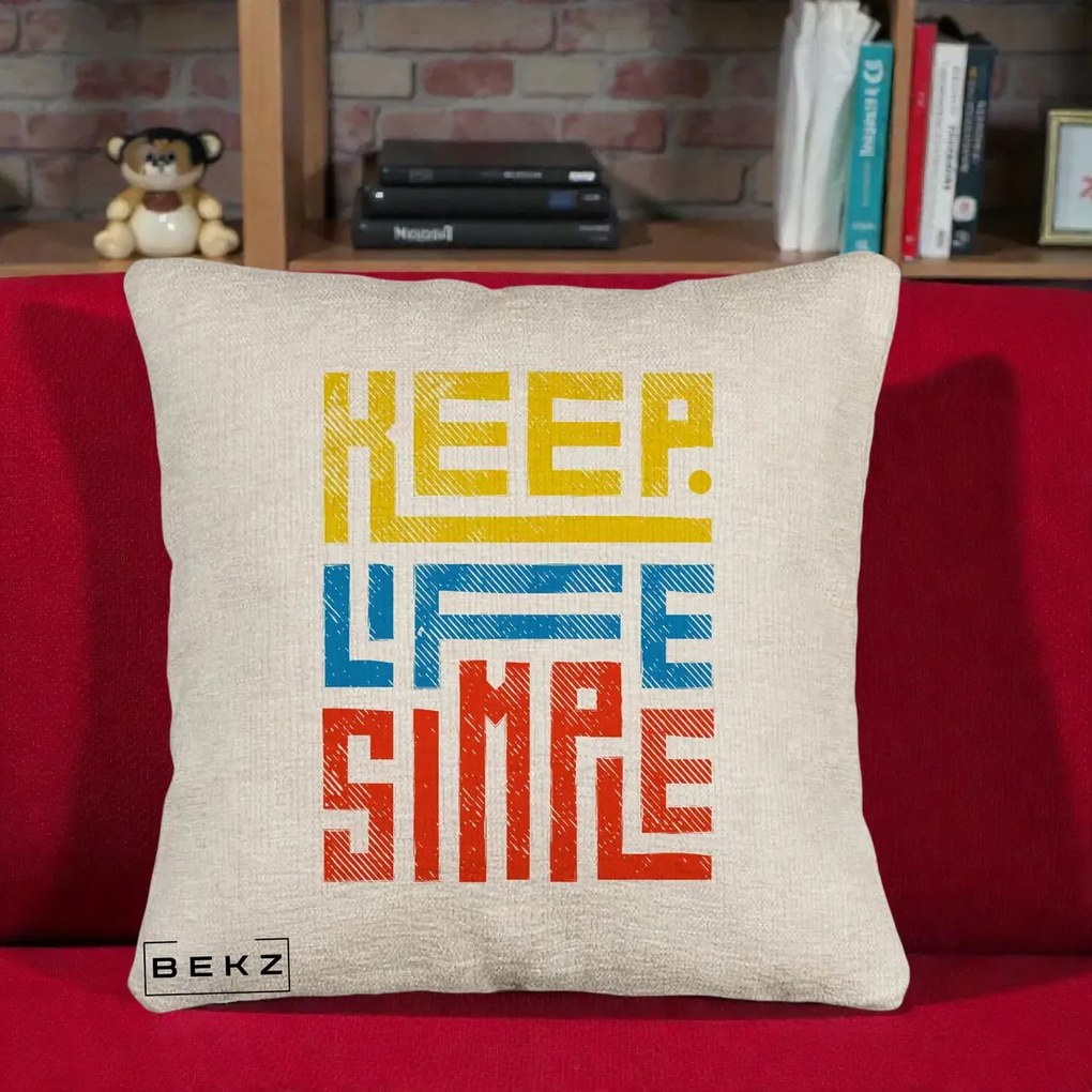 Perna decorativa Keep Life Simple Colorat, 40x40 cm cu Umplutura, Bej Canapea, BEKZ