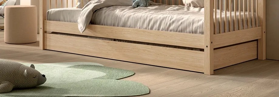 Pat Supraetajat Forrest Beech 90x200 cm, pentru Camera Copii, din Lemn de Fag, cu Sertar Inclus – Vipack