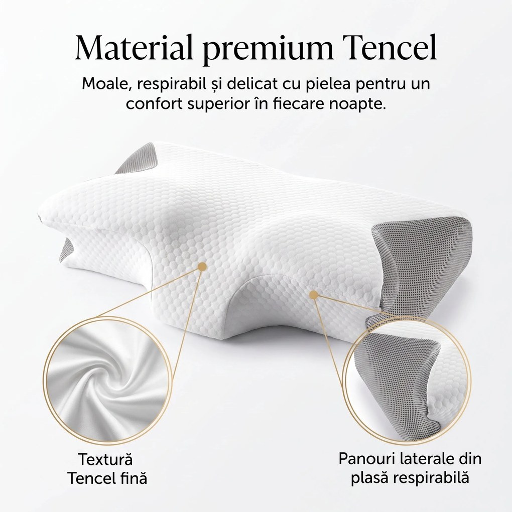 Fata de perna ergonomica Tencel, 60x40x12 cm, Alb