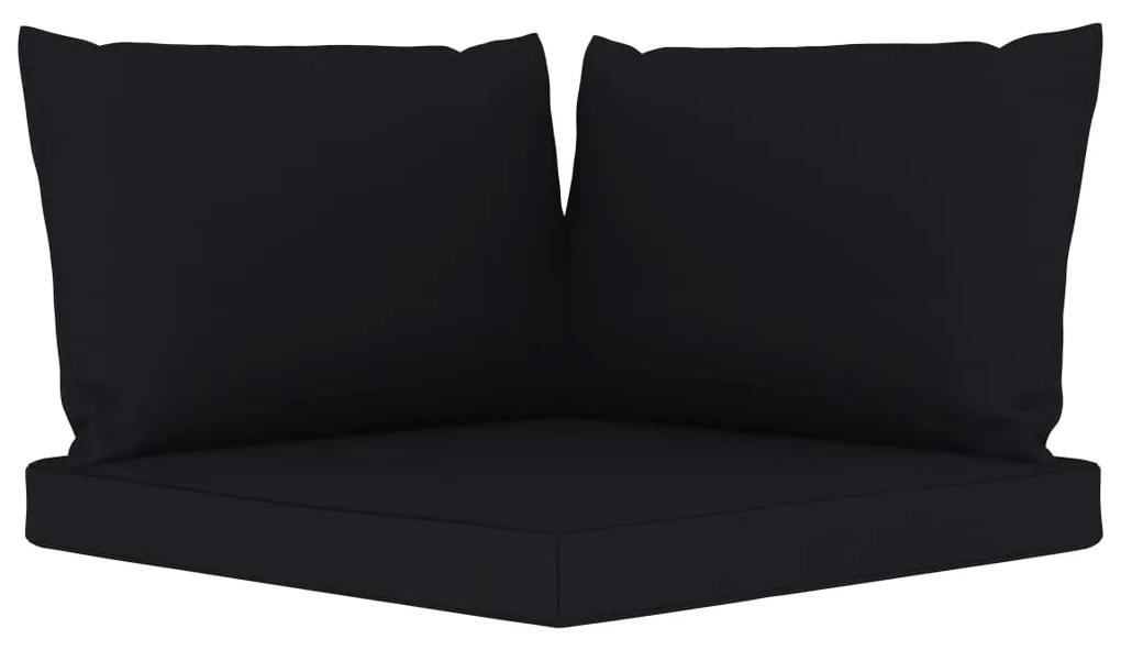 Set mobilier de gradina cu perne negre, 8 piese Negru, 3x colt + 3x mijloc + suport pentru picioare + masa, 1