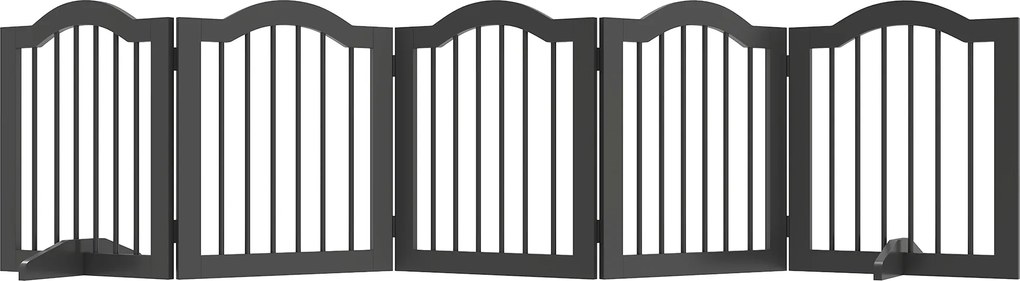 PawHut Gard delimitare pentru câini, grilaj de protecție independent cu picioare, pliabil, 5 panouri, 261,5 x 29,5 x 61 cm, Negru | Aosom Romania
