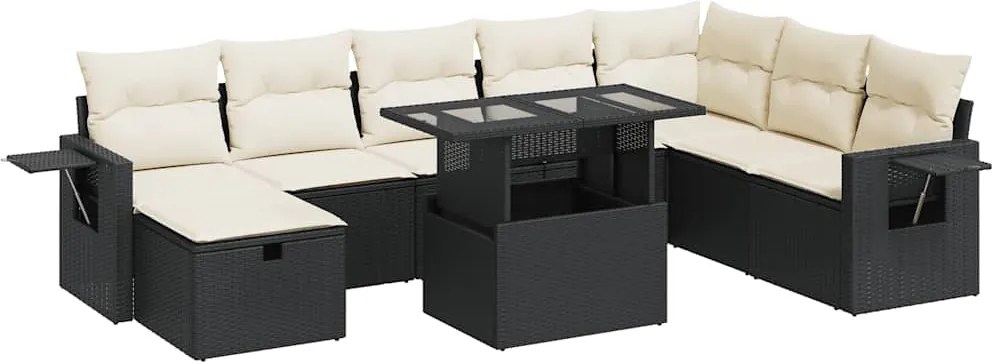 vidaXL Set mobilier de grădină cu perne, 9 piese, negru, poliratan